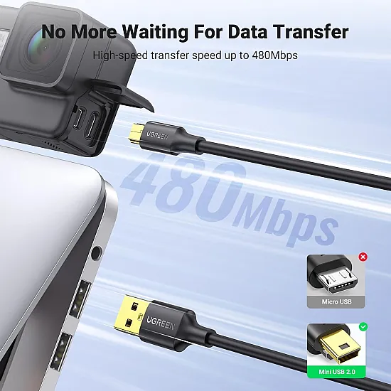 UGREEN USB 2.0 A Male to Mini 5 Pin Male Cable 1m (Black)