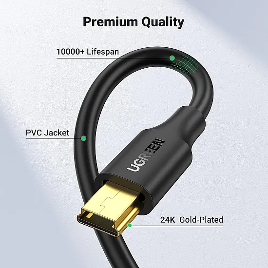 UGREEN USB 2.0 A Male to Mini 5 Pin Male Cable 1m (Black)