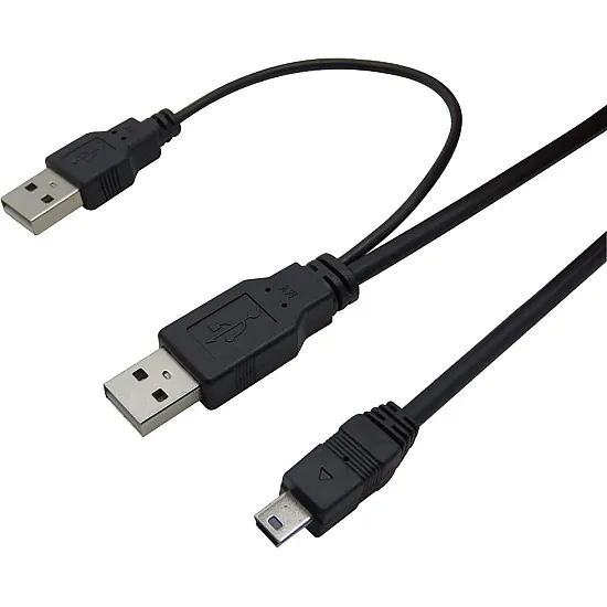 2B USB mini 5 pin to 2 USB male cable, black, DC013