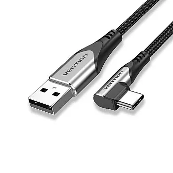 Vention Right Angle Type-C Male to USB 2.0-A Male Nickel Plated Braided 3A Fast Charging Cable with 480Mbps Transfer Speed for Smartphones 