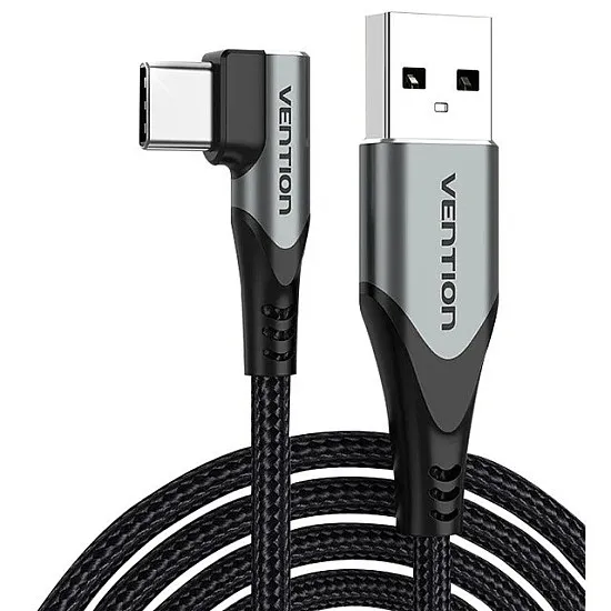 Vention Right Angle Type-C Male to USB 2.0-A Male Nickel Plated Braided 3A Fast Charging Cable with 480Mbps Transfer Speed for Smartphones