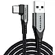 Vention Right Angle Type-C Male to USB 2.0-A Male Nickel Plated Braided 3A Fast Charging Cable with 480Mbps Transfer Speed for Smartphones