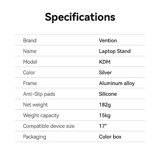 Vention Foldable Laptop Stand Silver Aluminum Alloy Type