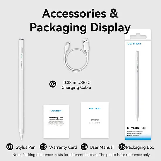 Vention Stylus Pen for iPad with Palm Rejection & Touch Switch White